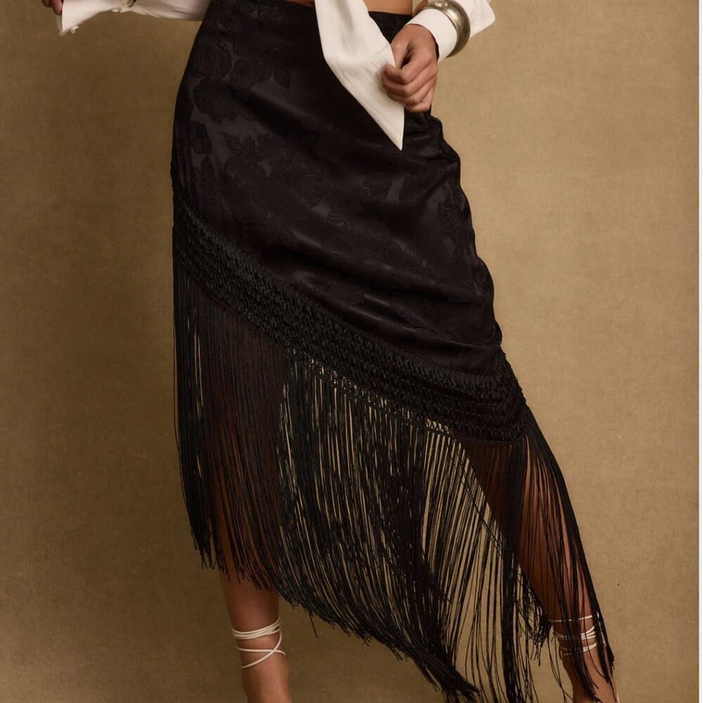 Asymmetrical Black Fringe Skirt